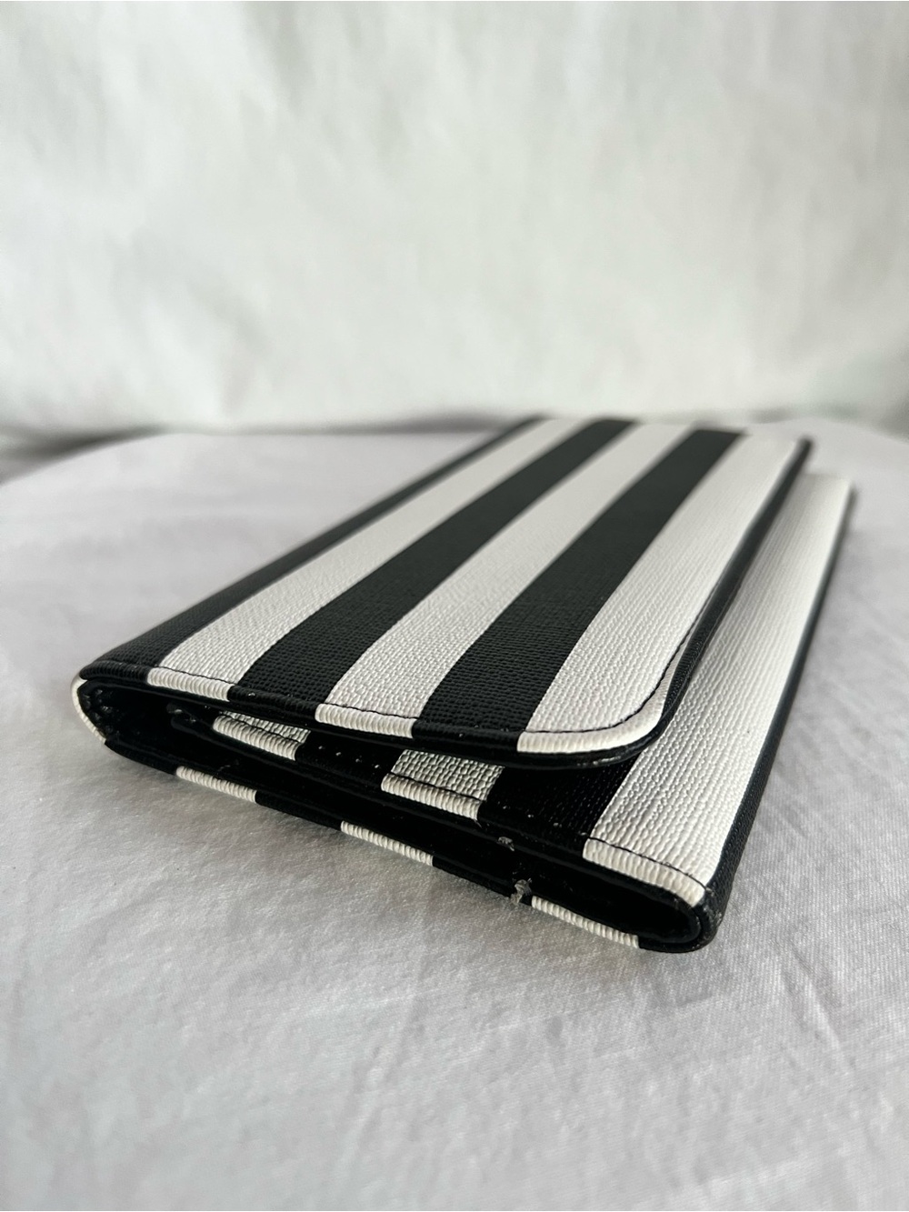 KUT From The Kloth Black White Striped Wallet Snap Closure Long Bifold 7.5”